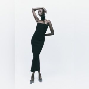 ZARA Green Black Sculpting Structured Strapless Dress